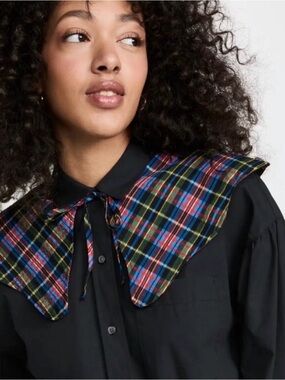 Ganni Multicolor Seersucker Check Tie-Front Collar